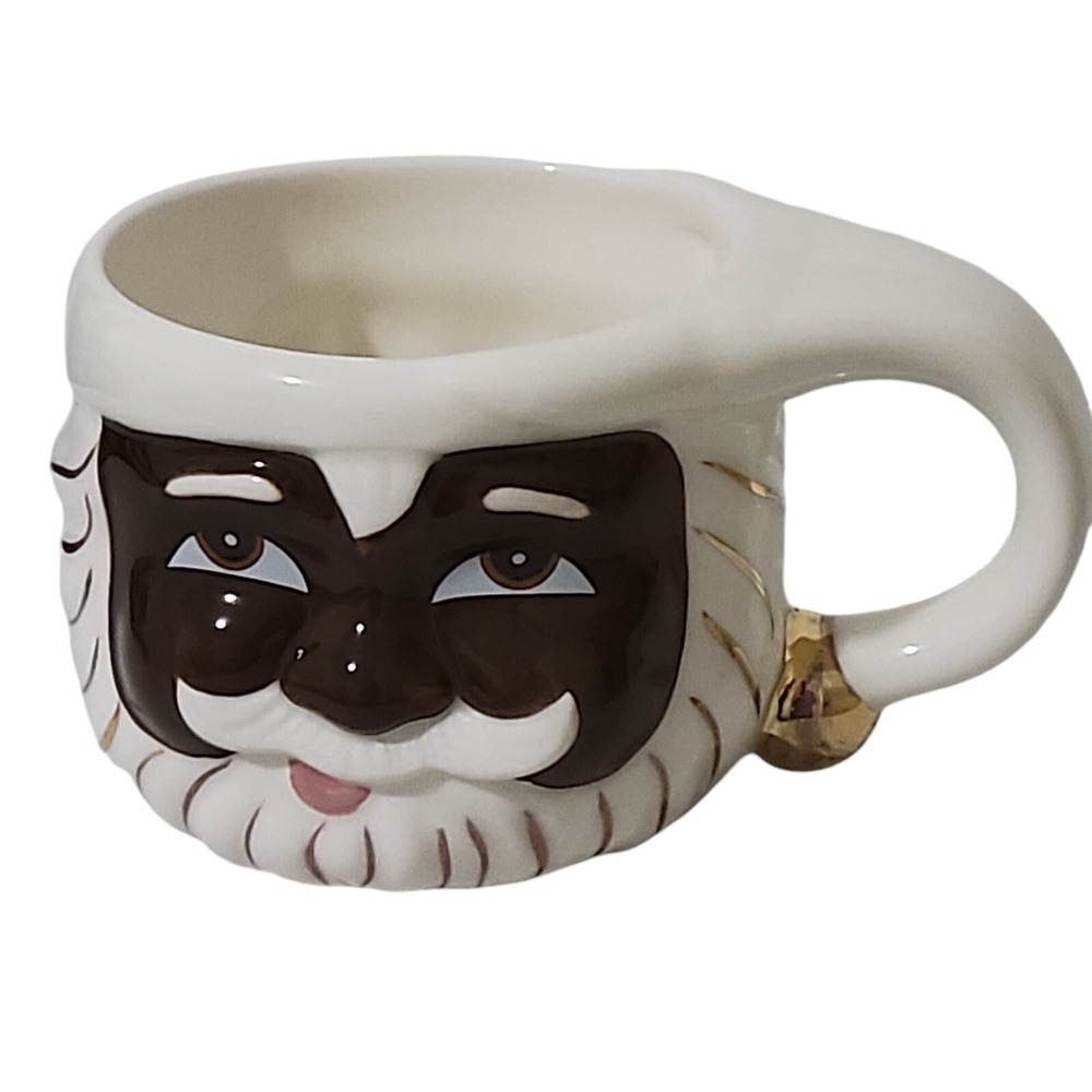 Glitterville Santa Claus Mug African American Black Gold Details 8 oz NEW